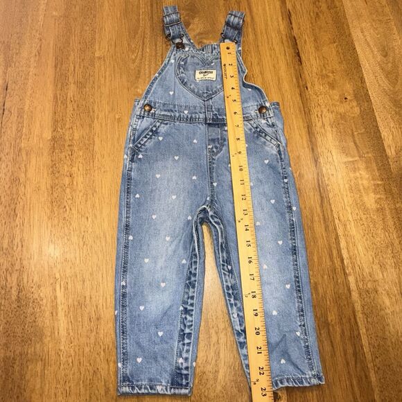 OshKosh B'Gosh Toddler Girl’s Denim Overalls with Hearts Size 18 months Snaps - Picture 7 of 14